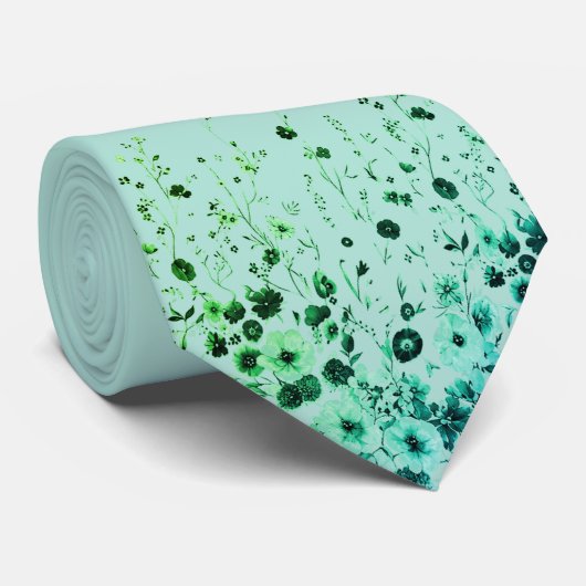 Cravate Tie pour homme fleuri vert menthe (Roulé)