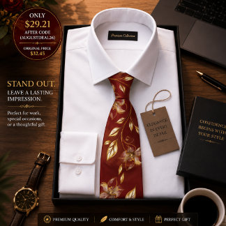 Cravate Tie pour hommes à motif floral noir et or de luxe 