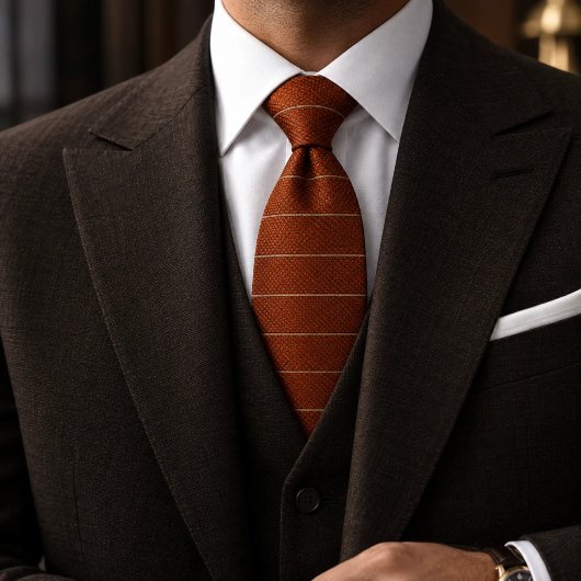 Cravate Tie rayée texturée orange brûlé