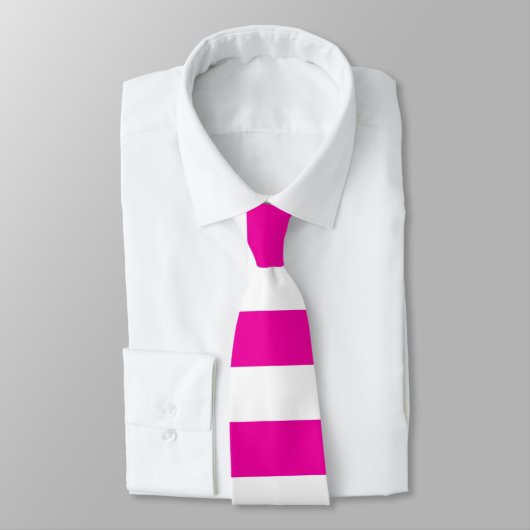 Cravate Tie rayure rose néon vif et blanc (Attaché)