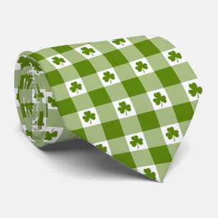 Cravate Tie rétro à carreaux vert avocat en forme de trèfl