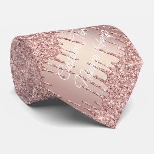 Cravate Tie Rose Gold Texte Personnalisé avec Gouttes de P