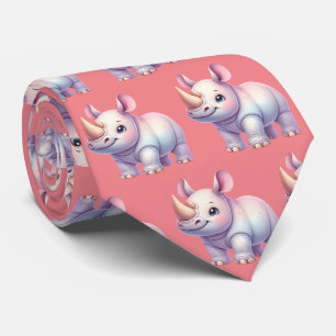 Cravate Tie Rose Rhinocéros Rhinocéros Kawaii Mignon Cou