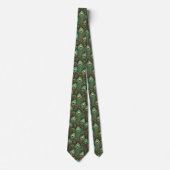 Cravate Tie vert et or à plumes de paon (Devant)