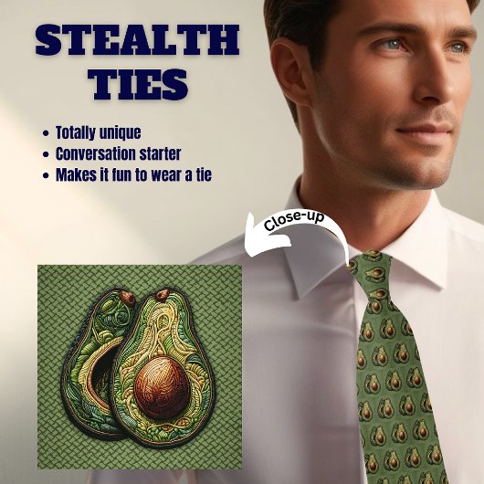Cravate Tie Vert Stealth Col Avocado Faux Brodé
