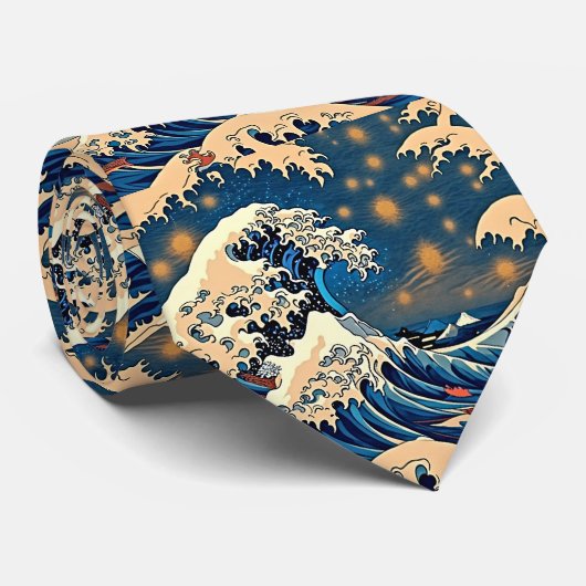 Cravate Tie vintage à motif de vague rétro (Roulé)