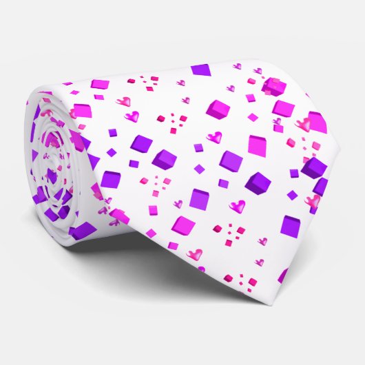 Cravate Tied cubes roses et violets et coeurs (Roulé)