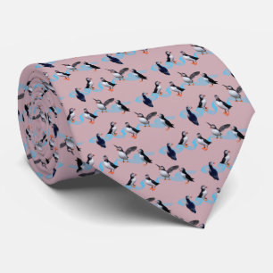 Cravate Tied de fête de Macareux Imprimé Recto-Verso (Rose