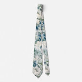 Cravate Tied de mariage à fleurs aquarelles bleu poussiére (Devant)
