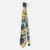 Cravate Ties Fleuris Jaune Tournesols Bleu Marine (Devant)