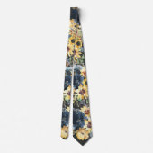 Cravate Ties Fleuris Jaune Tournesols Bleu Marine (Dos)