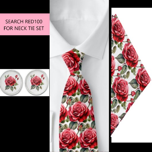 Cravate Ties Fleurs Roses Rouges (Fait partie d'un ensembl