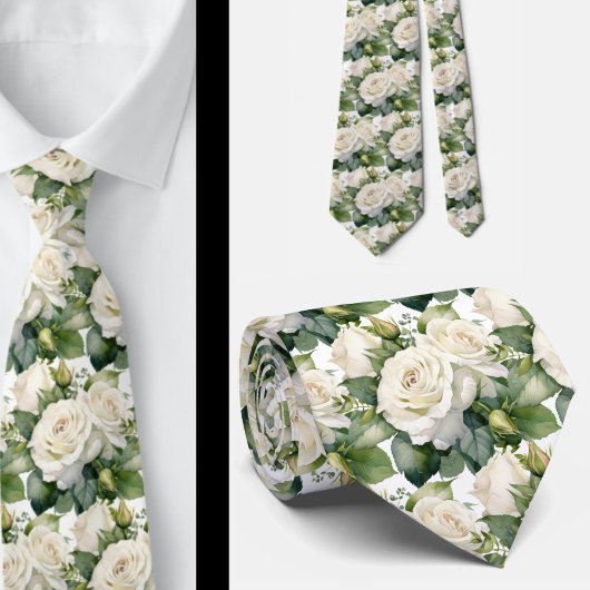 Cravate Ties Floral Classique Roses Blanches Col Classique