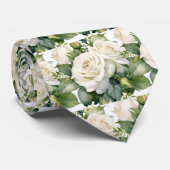 Cravate Ties Floral Classique Roses Blanches Col Classique (Roulé)