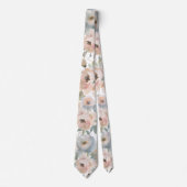 Cravate Ties Florales Roses Bleu Poussiéreux Rose Clair (Devant)