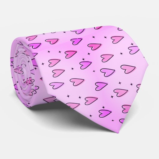 Cravate Ties pour hommes de créateurs coeurs roses et viol (Roulé)