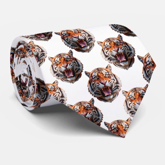 Cravate Tiger Head Pattern Design - White  