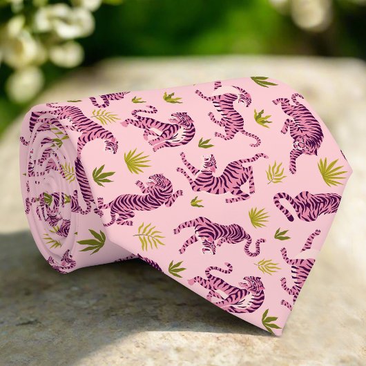 Cravate Tigers roses mignons Feuilles tropicaux Animal Abs