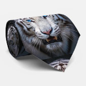 Cravate Tigre blanc aux yeux bleus (Roulé)