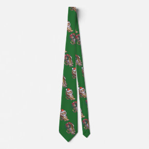 Cravate Tigre mignon à Santa Chapeau en vert