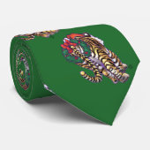 Cravate Tigre mignon à Santa Chapeau en vert (Roulé)