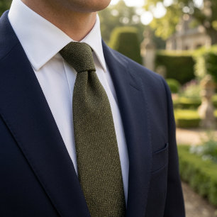 Cravate Tissu de tweed à carreaux vert olive Old Money