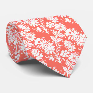 Cravate Tissu Floral Corail Vivant pour les Garçons d'Honn