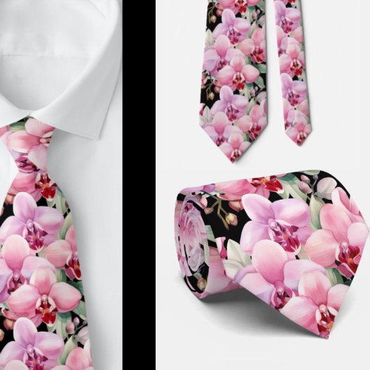 Cravate Tissu pour col de fleurs d'orchidée rose