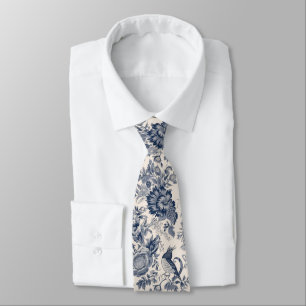 Cravate Toile bleue vintage Fleurie
