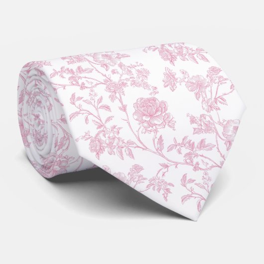 Cravate Toile de Jouy rose florale (Roulé)