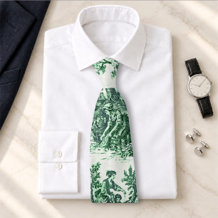 Cravate Toile de Jouy verte florale vintage