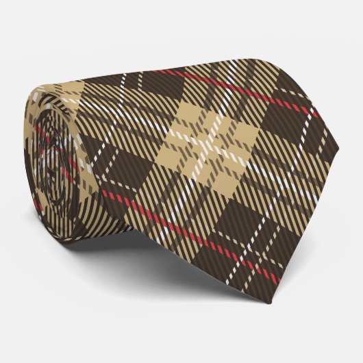 Cravate Tons Brown tartan plaid motif (Roulé)