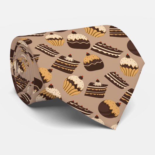 Cravate Tons brun mignon Motif Cupcakes & Cakes (Roulé)