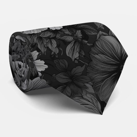 Cravate Tons de gris floral (Roulé)