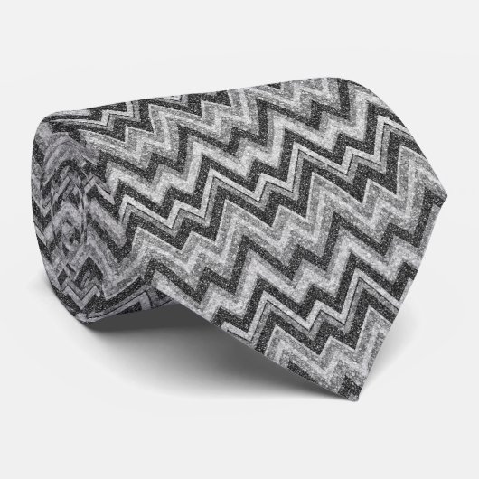 Cravate Tons Gris Faux Parties scintillant Chevron Zigzag (Roulé)