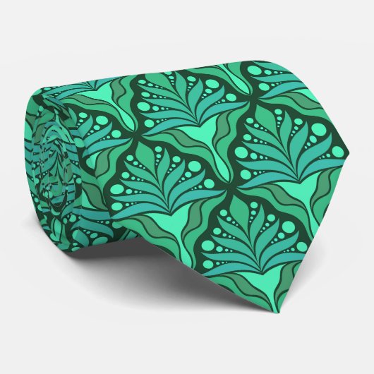 Cravate Tons vert menthe motif géométrique Art Nouveau (Roulé)
