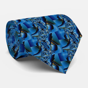 Cravate Topaz Art fractal bleu et blanc