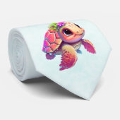 Cravate Tortue de mer rose Whimsical & mignon (Roulé)