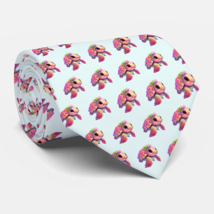 Cravate Tortue de mer rose Whimsical & mignonette à motif