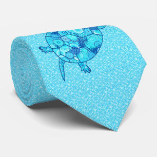 Cravate Tortue tourbée fractale - cobalt et bleu turquoise