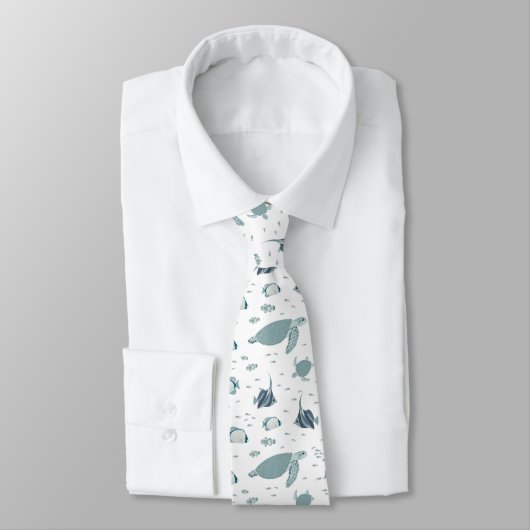 Cravate Tortues Bleues Bleues cool et poissons Océan Motif (Attaché)