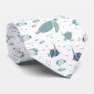 Cravate Tortues Bleues Bleues cool et poissons Océan Motif