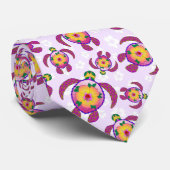 Cravate Tortues de Honu rose Hibiscus Fleurs (Roulé)