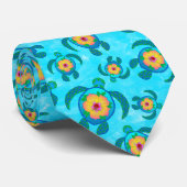 Cravate Tortues de mer de Honu bleu Hibiscus Fleurs (Roulé)