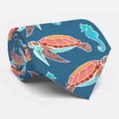 Cravate Tortues marines bleu de mer (Roulé)