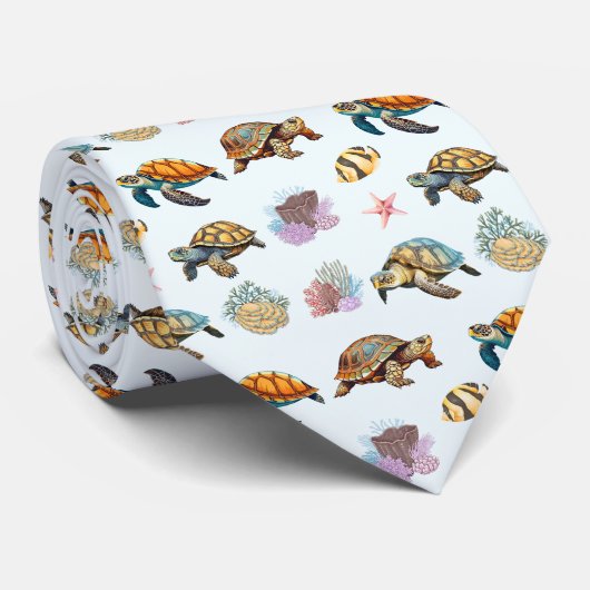 Cravate Tortues marines, Corail Poisson Marine Vie Bleue (Roulé)