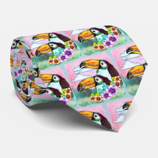 Cravate Toucans Tropicaux  (Roulé)