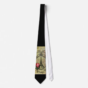 Cravate Tour Eiffel Paris et Steampunk Rose rouge