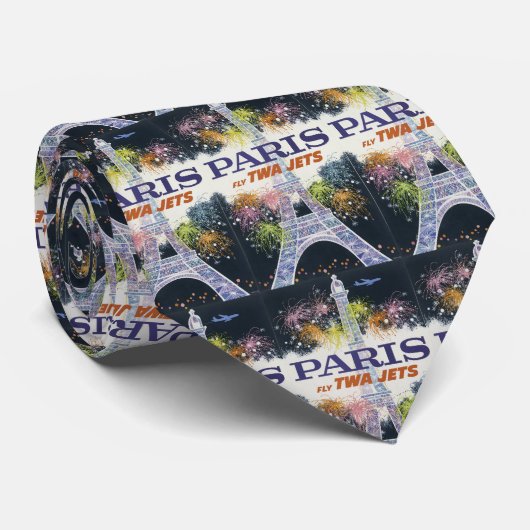 Cravate Tour Eiffel vintage Paris Air Travel (Roulé)