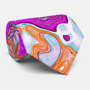 Cravate Tourbillon Abstrait Groovy Violet et Orange Rétro